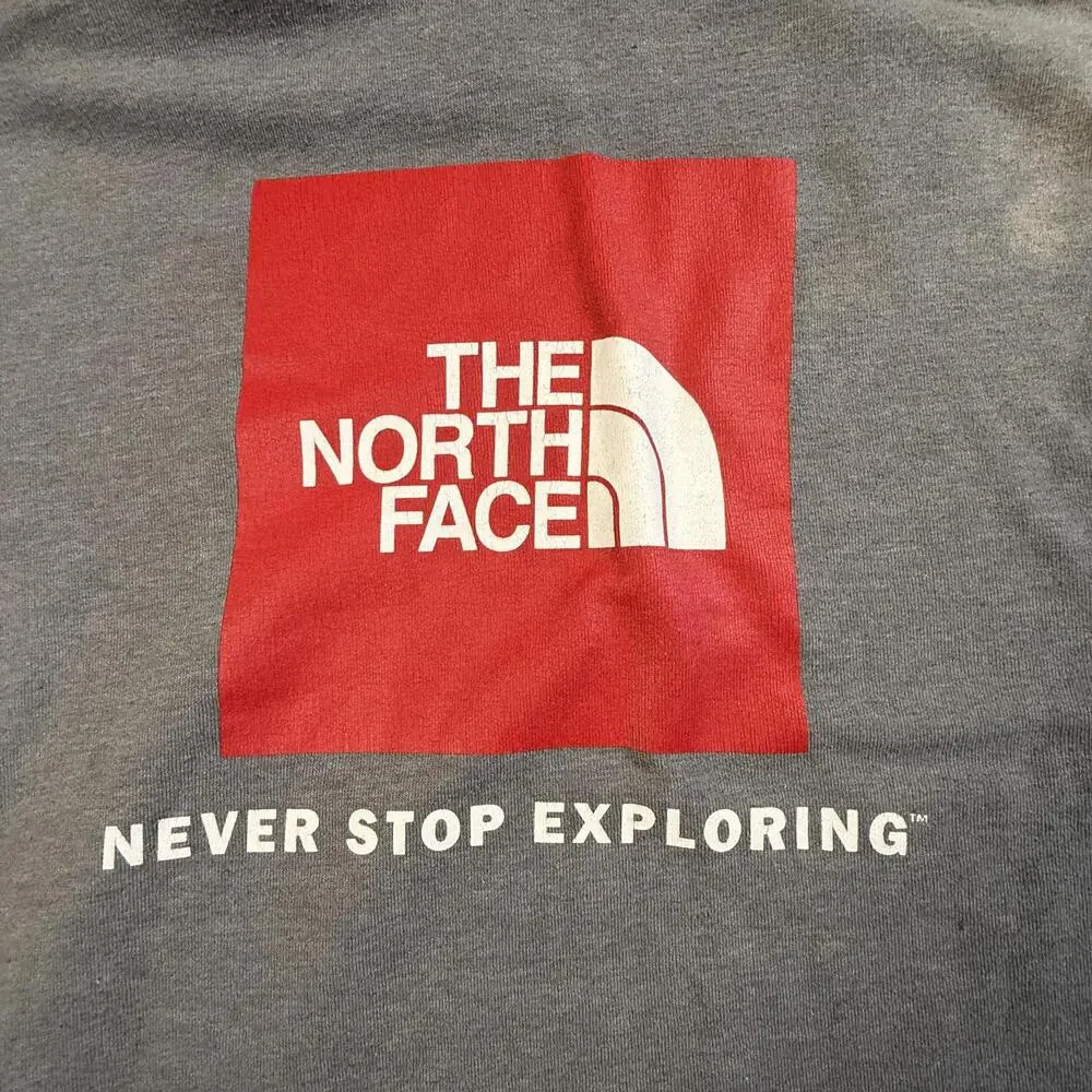 The North Face Mens Gray Red Box Logo Pullover Hoodie Large #1741